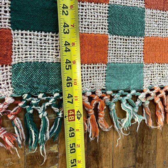 Woven Throw Blanket Checkered Multicolor Fringe 58" x 46.5" - Picture 11 of 16